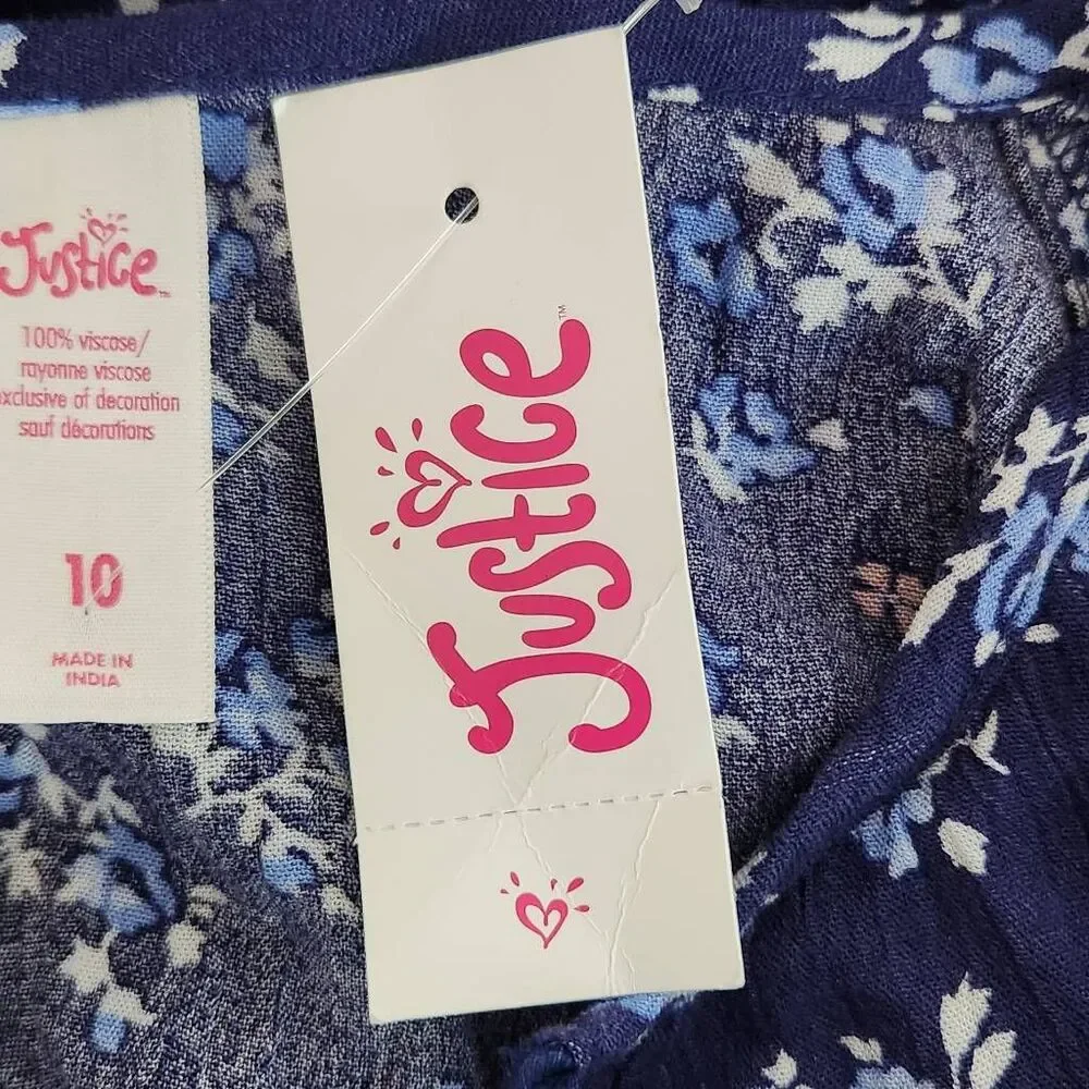 Justice Navy Floral Blouse NWT Size 10 Girl's Boho Floral Top